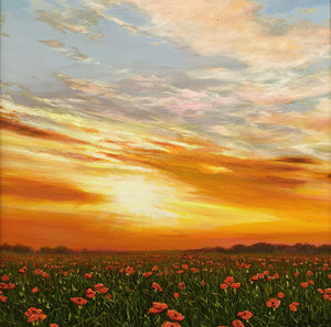 SUNSET WITH POPPIES - Original Oil Painting